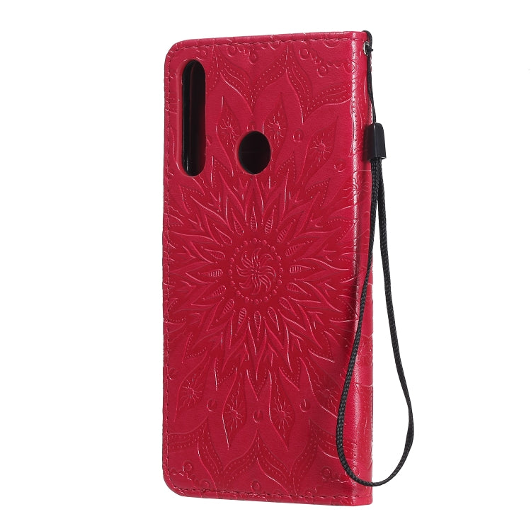 For Huawei Y6p Embossed Sunflower Pattern Horizontal Flip PU Leather Case with Holder & Card Slots & Wallet & Lanyard