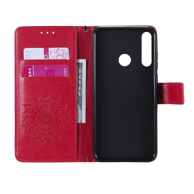 For Huawei Y6p Embossed Sunflower Pattern Horizontal Flip PU Leather Case with Holder & Card Slots & Wallet & Lanyard