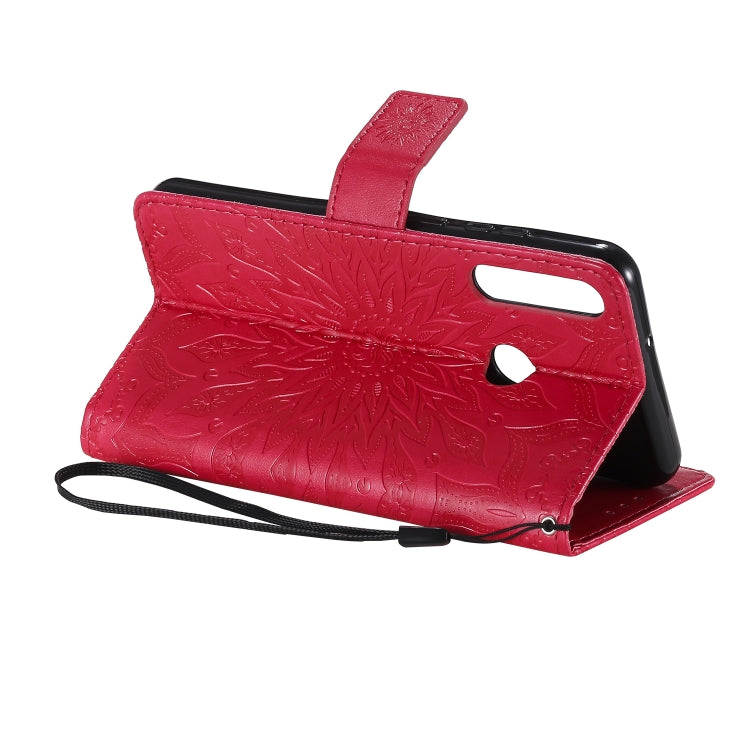 For Huawei Y6p Embossed Sunflower Pattern Horizontal Flip PU Leather Case with Holder & Card Slots & Wallet & Lanyard