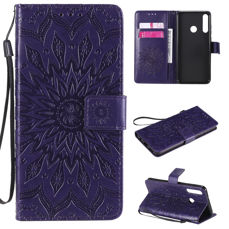 For Huawei Y6p Embossed Sunflower Pattern Horizontal Flip PU Leather Case with Holder & Card Slots & Wallet & Lanyard