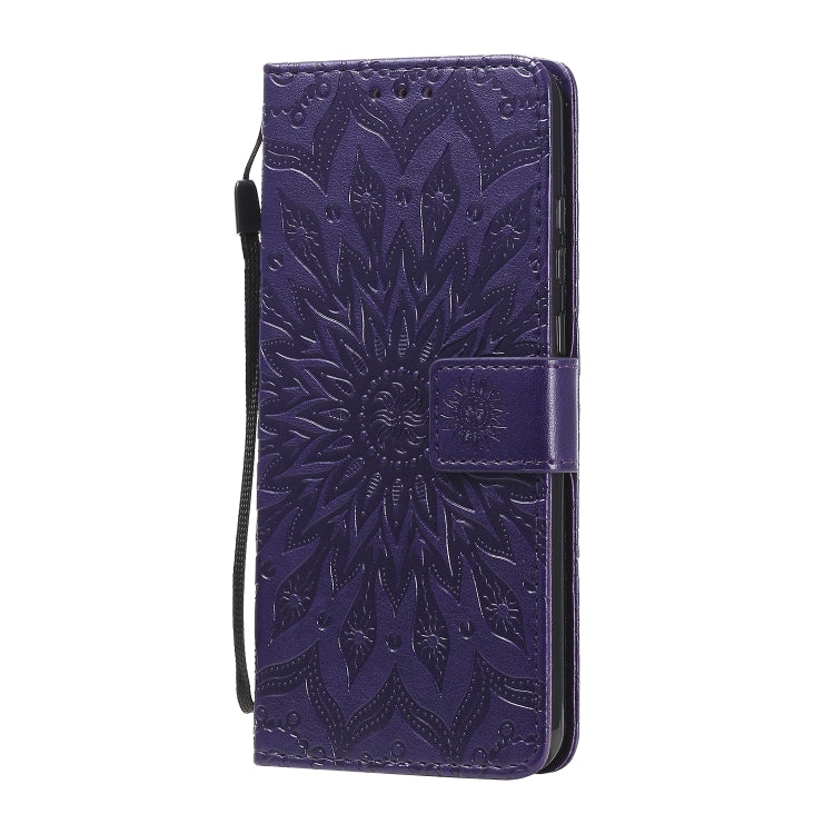 For Huawei Y6p Embossed Sunflower Pattern Horizontal Flip PU Leather Case with Holder & Card Slots & Wallet & Lanyard