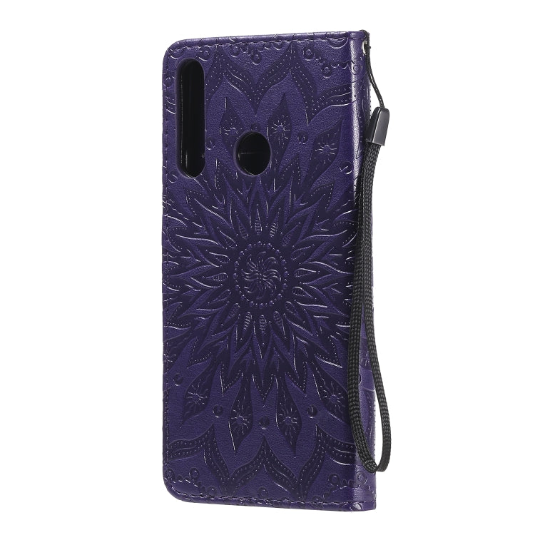 For Huawei Y6p Embossed Sunflower Pattern Horizontal Flip PU Leather Case with Holder & Card Slots & Wallet & Lanyard