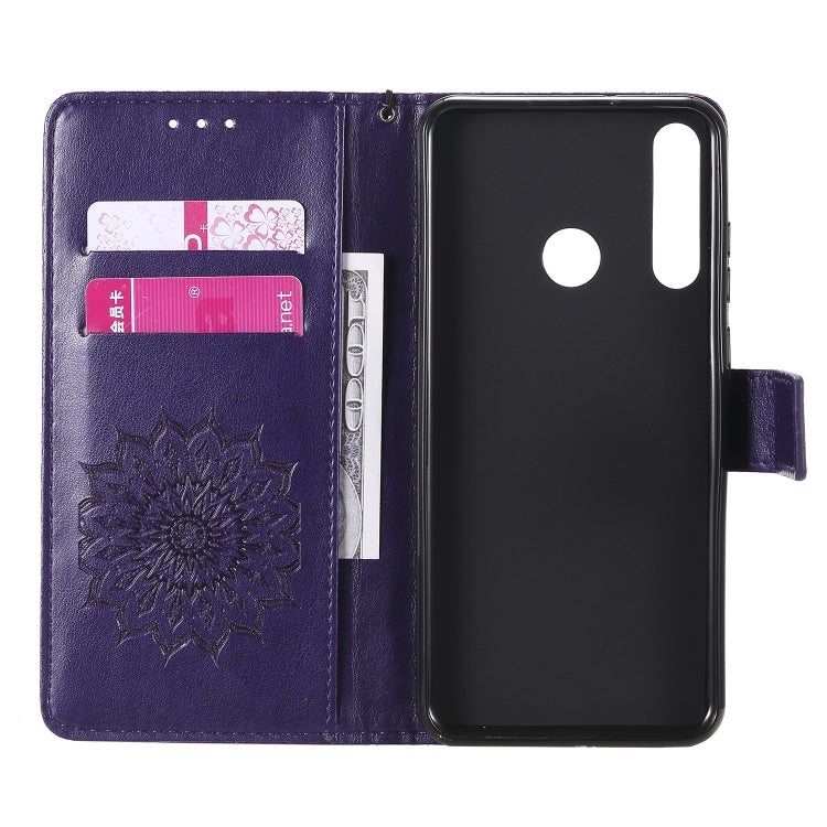 For Huawei Y6p Embossed Sunflower Pattern Horizontal Flip PU Leather Case with Holder & Card Slots & Wallet & Lanyard