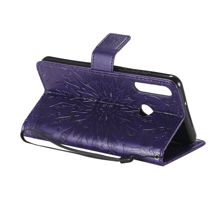 For Huawei Y6p Embossed Sunflower Pattern Horizontal Flip PU Leather Case with Holder & Card Slots & Wallet & Lanyard