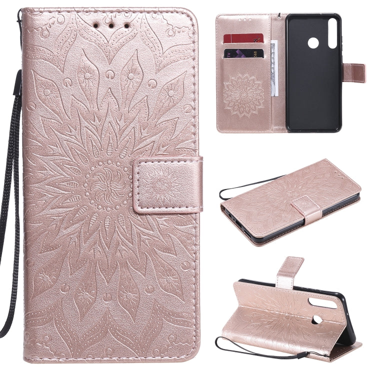 For Huawei Y6p Embossed Sunflower Pattern Horizontal Flip PU Leather Case with Holder & Card Slots & Wallet & Lanyard