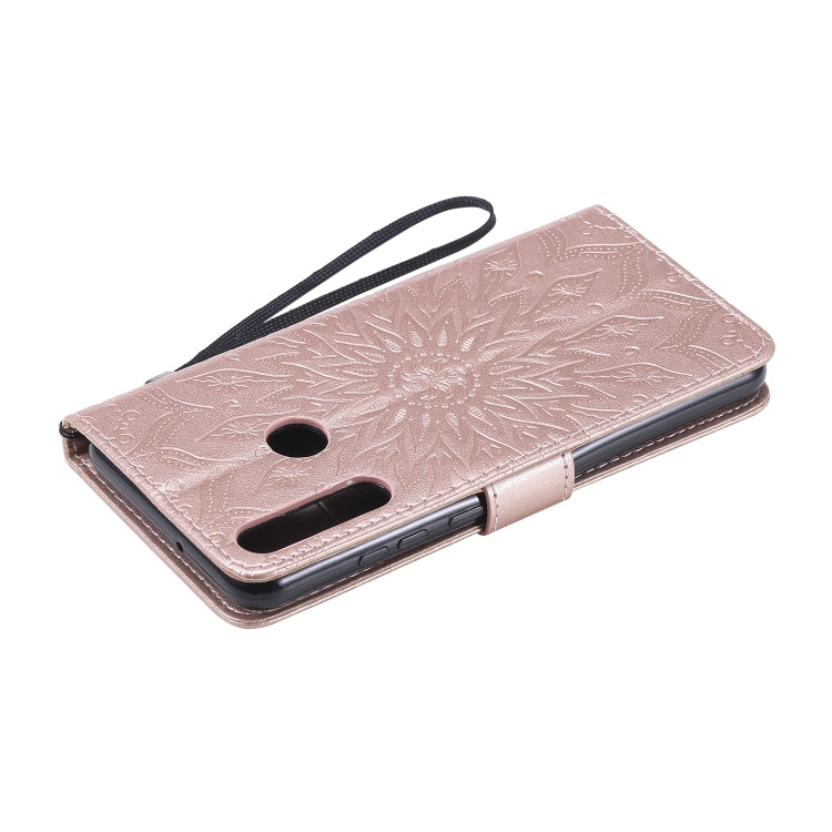 For Huawei Y6p Embossed Sunflower Pattern Horizontal Flip PU Leather Case with Holder & Card Slots & Wallet & Lanyard