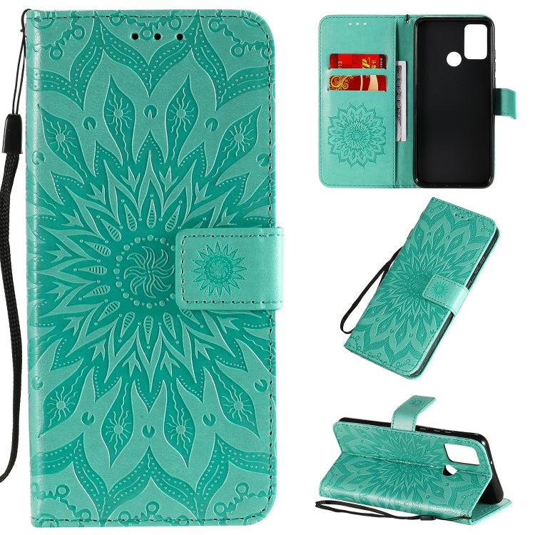 For Huawei Honor 9A Embossed Sunflower Pattern Horizontal Flip PU Leather Case with Holder & Card Slots & Wallet & Lanyard