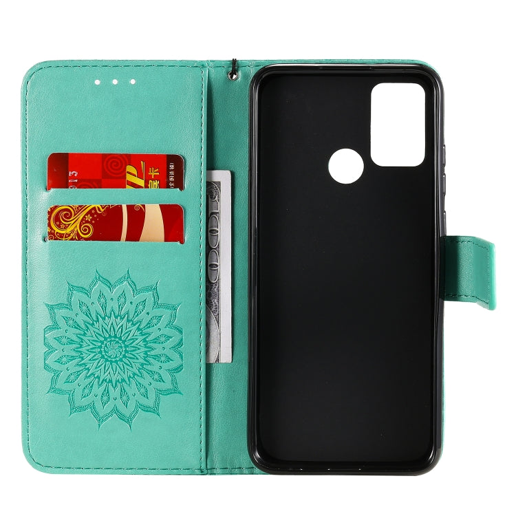 For Huawei Honor 9A Embossed Sunflower Pattern Horizontal Flip PU Leather Case with Holder & Card Slots & Wallet & Lanyard