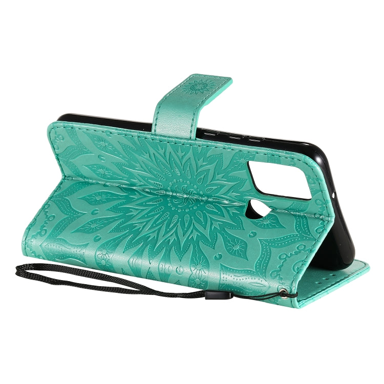 For Huawei Honor 9A Embossed Sunflower Pattern Horizontal Flip PU Leather Case with Holder & Card Slots & Wallet & Lanyard