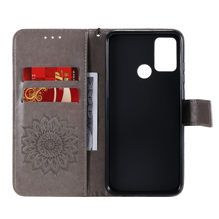 For Huawei Honor 9A Embossed Sunflower Pattern Horizontal Flip PU Leather Case with Holder & Card Slots & Wallet & Lanyard