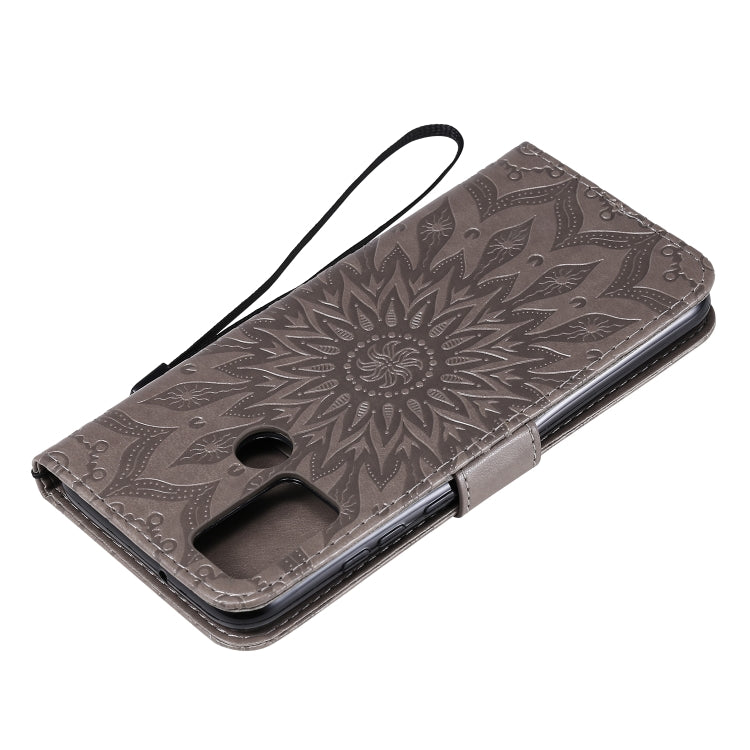 For Huawei Honor 9A Embossed Sunflower Pattern Horizontal Flip PU Leather Case with Holder & Card Slots & Wallet & Lanyard