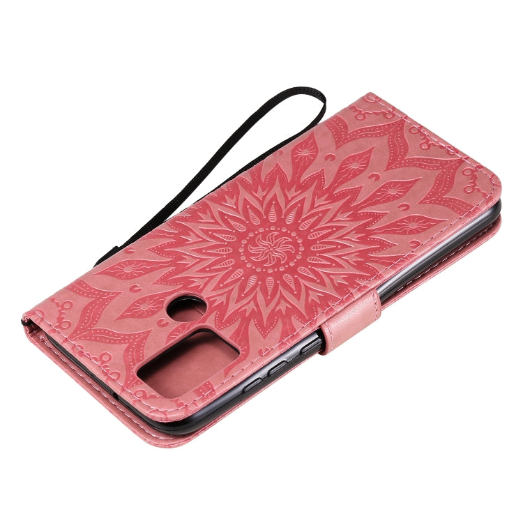 For Huawei Honor 9A Embossed Sunflower Pattern Horizontal Flip PU Leather Case with Holder & Card Slots & Wallet & Lanyard