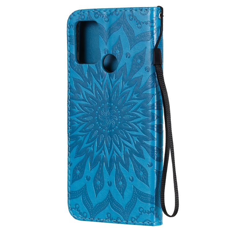 For Huawei Honor 9A Embossed Sunflower Pattern Horizontal Flip PU Leather Case with Holder & Card Slots & Wallet & Lanyard