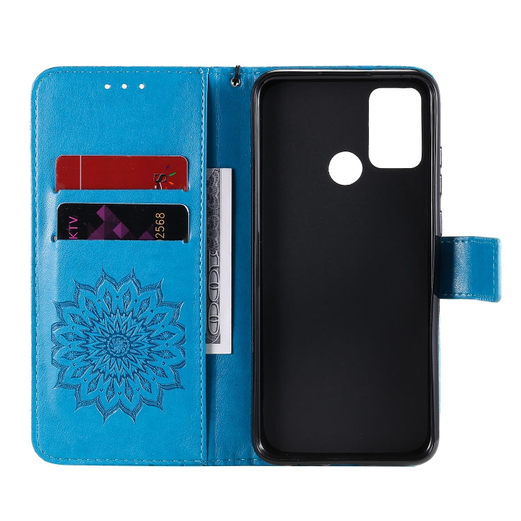 For Huawei Honor 9A Embossed Sunflower Pattern Horizontal Flip PU Leather Case with Holder & Card Slots & Wallet & Lanyard