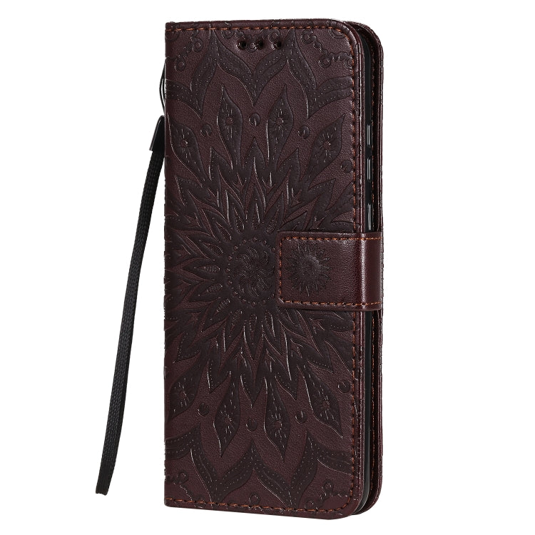 For Huawei Honor 9A Embossed Sunflower Pattern Horizontal Flip PU Leather Case with Holder & Card Slots & Wallet & Lanyard
