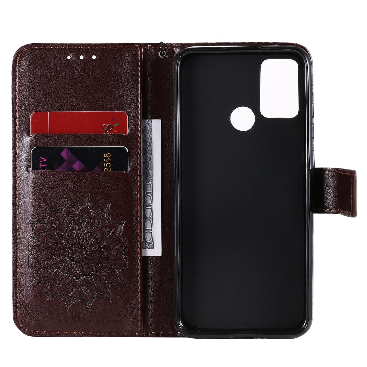 For Huawei Honor 9A Embossed Sunflower Pattern Horizontal Flip PU Leather Case with Holder & Card Slots & Wallet & Lanyard