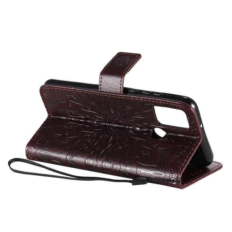 For Huawei Honor 9A Embossed Sunflower Pattern Horizontal Flip PU Leather Case with Holder & Card Slots & Wallet & Lanyard