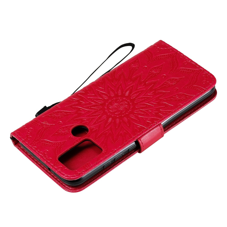 For Huawei Honor 9A Embossed Sunflower Pattern Horizontal Flip PU Leather Case with Holder & Card Slots & Wallet & Lanyard