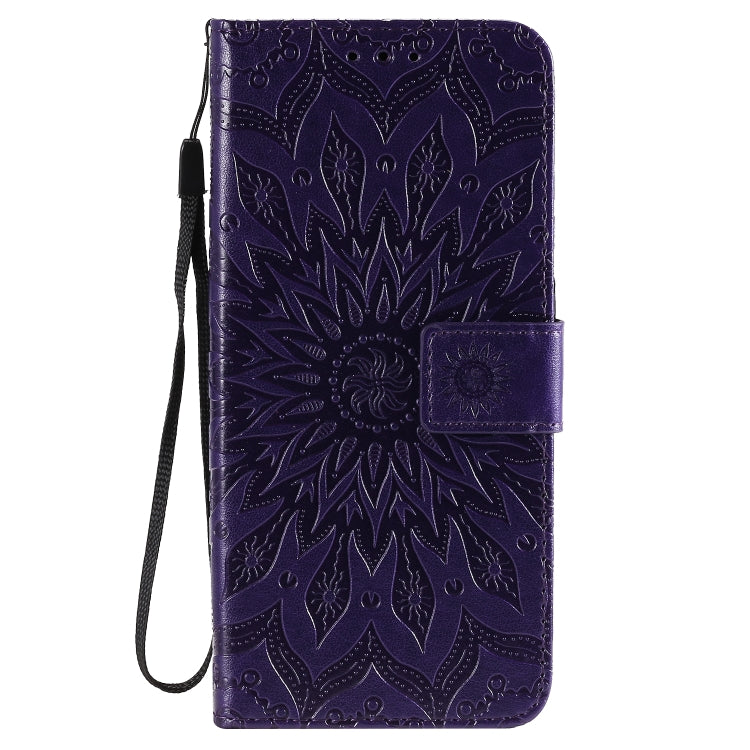 For Huawei Honor 9A Embossed Sunflower Pattern Horizontal Flip PU Leather Case with Holder & Card Slots & Wallet & Lanyard