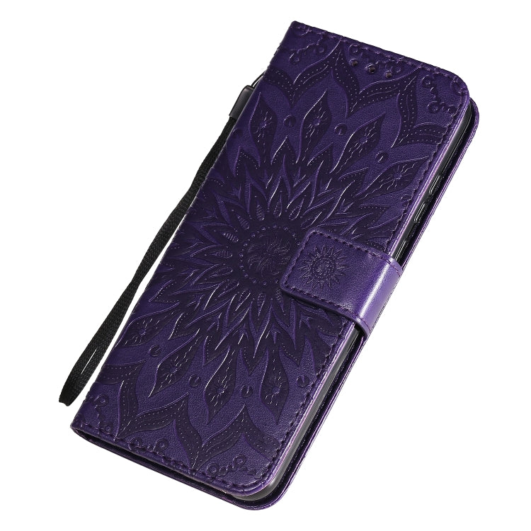 For Huawei Honor 9A Embossed Sunflower Pattern Horizontal Flip PU Leather Case with Holder & Card Slots & Wallet & Lanyard