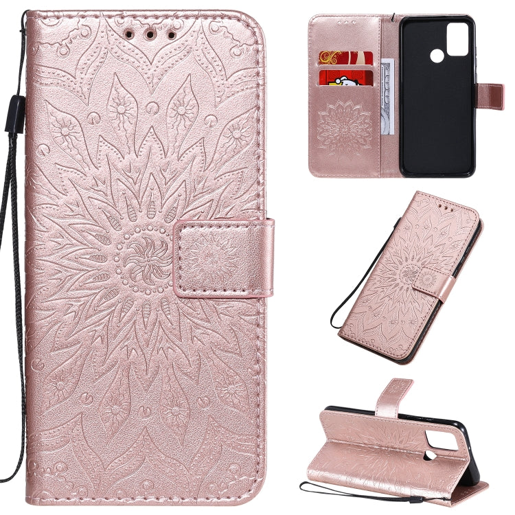 For Huawei Honor 9A Embossed Sunflower Pattern Horizontal Flip PU Leather Case with Holder & Card Slots & Wallet & Lanyard