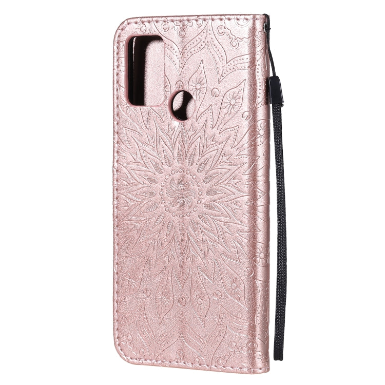 For Huawei Honor 9A Embossed Sunflower Pattern Horizontal Flip PU Leather Case with Holder & Card Slots & Wallet & Lanyard