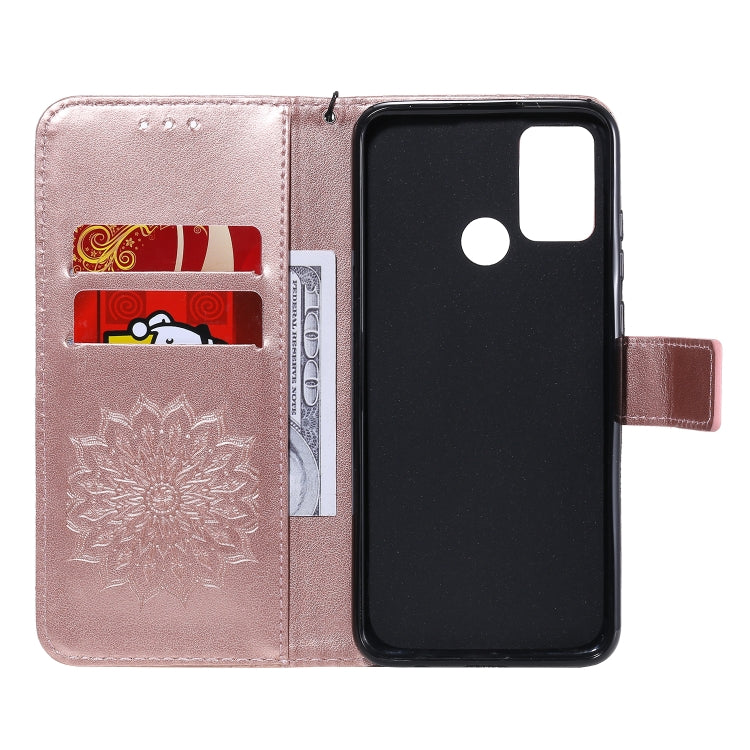 For Huawei Honor 9A Embossed Sunflower Pattern Horizontal Flip PU Leather Case with Holder & Card Slots & Wallet & Lanyard