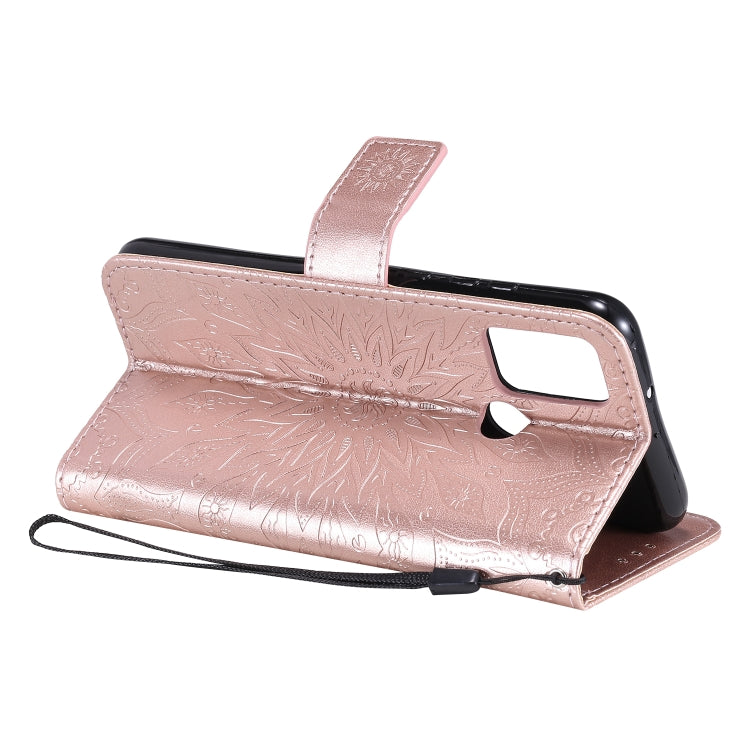 For Huawei Honor 9A Embossed Sunflower Pattern Horizontal Flip PU Leather Case with Holder & Card Slots & Wallet & Lanyard