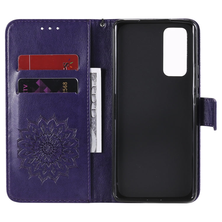 For Huawei Honor 30 Pro Embossed Sunflower Pattern Horizontal Flip PU Leather Case with Holder & Card Slots & Wallet & Lanyard