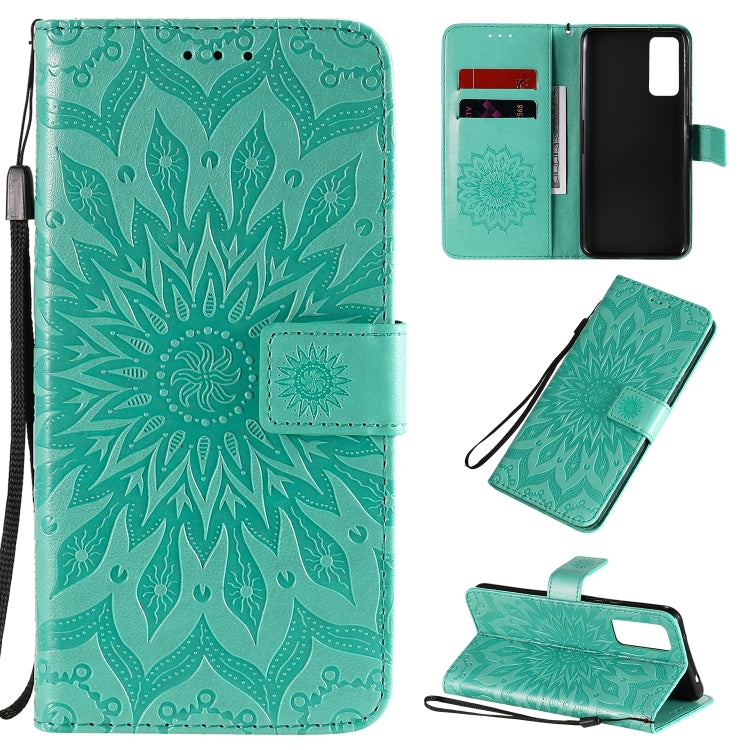 For Huawei Honor 30 Embossed Sunflower Pattern Horizontal Flip PU Leather Case with Holder & Card Slots & Wallet & Lanyard
