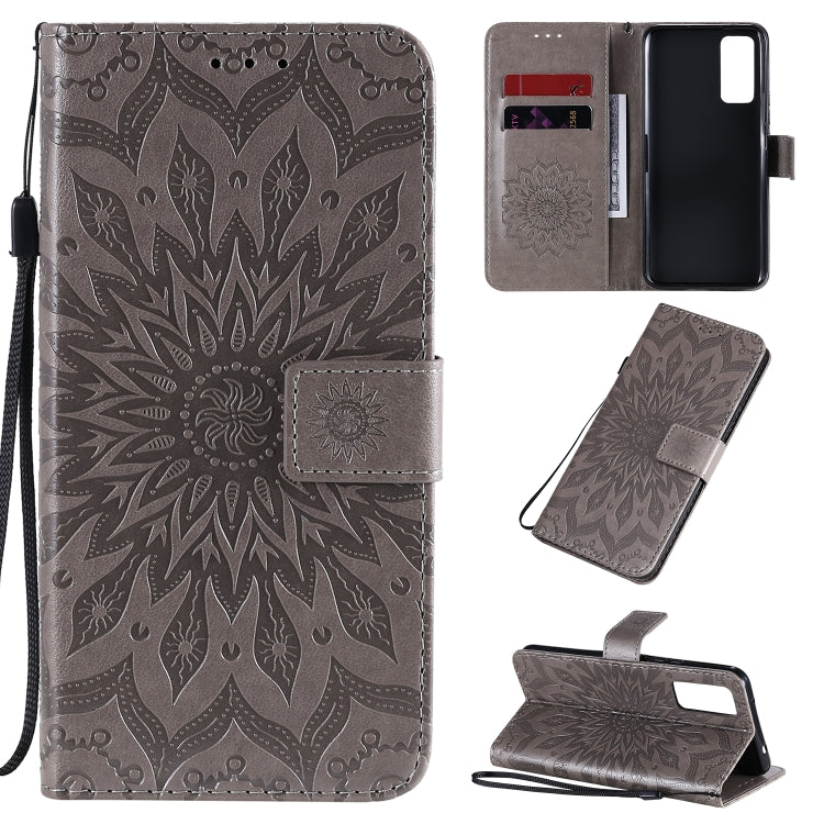 For Huawei Honor 30 Embossed Sunflower Pattern Horizontal Flip PU Leather Case with Holder & Card Slots & Wallet & Lanyard