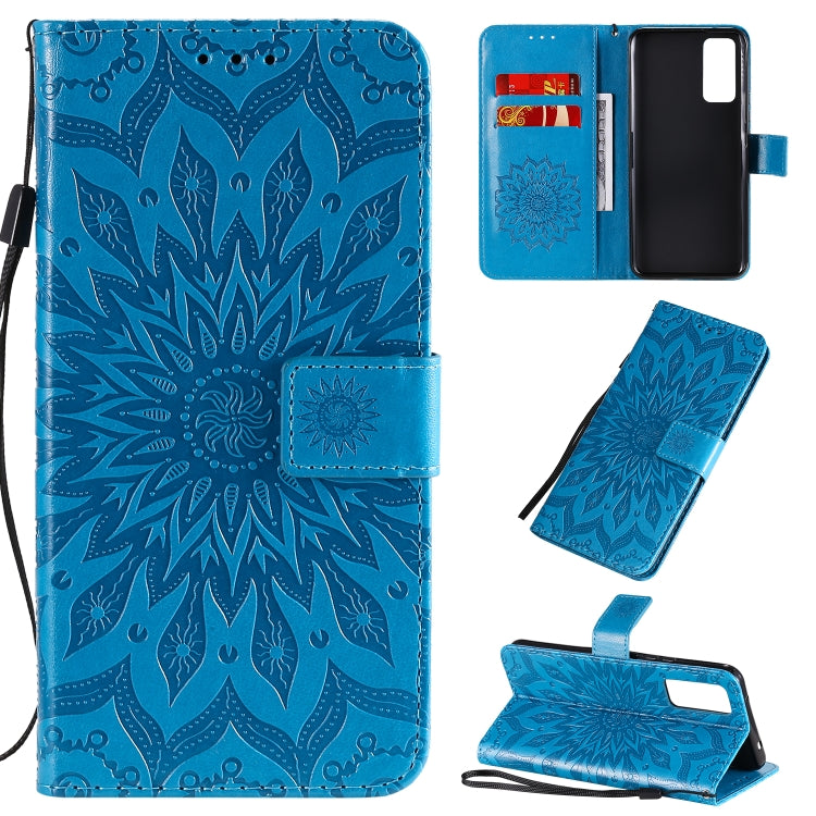 For Huawei Honor 30 Embossed Sunflower Pattern Horizontal Flip PU Leather Case with Holder & Card Slots & Wallet & Lanyard