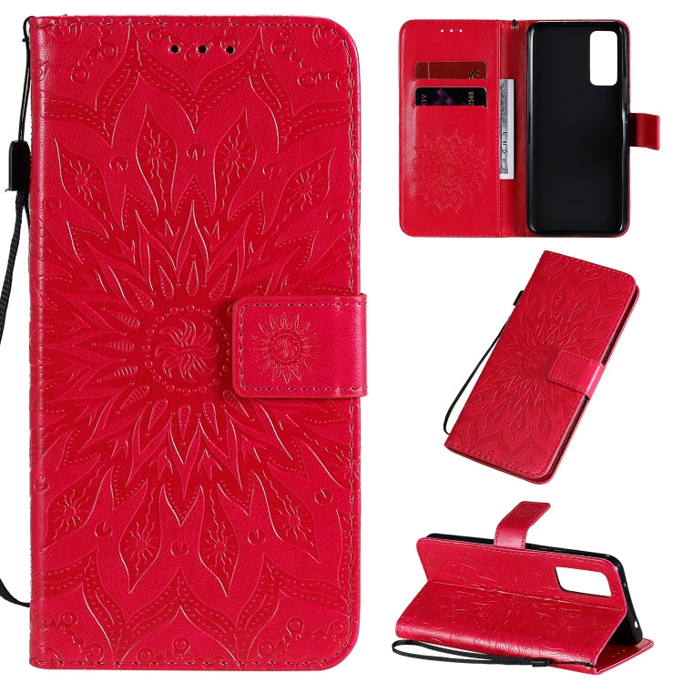 For Huawei Honor 30 Embossed Sunflower Pattern Horizontal Flip PU Leather Case with Holder & Card Slots & Wallet & Lanyard