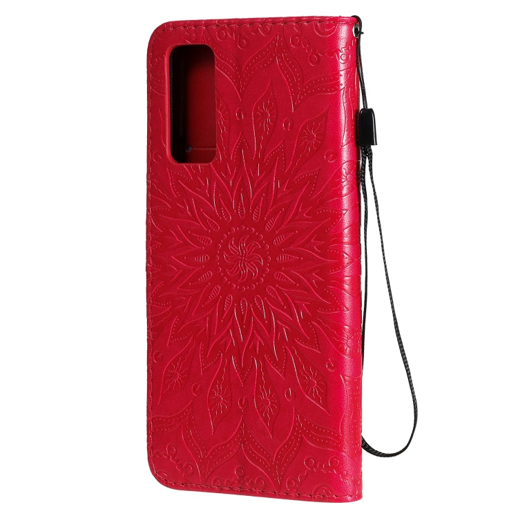 For Huawei Honor 30 Embossed Sunflower Pattern Horizontal Flip PU Leather Case with Holder & Card Slots & Wallet & Lanyard