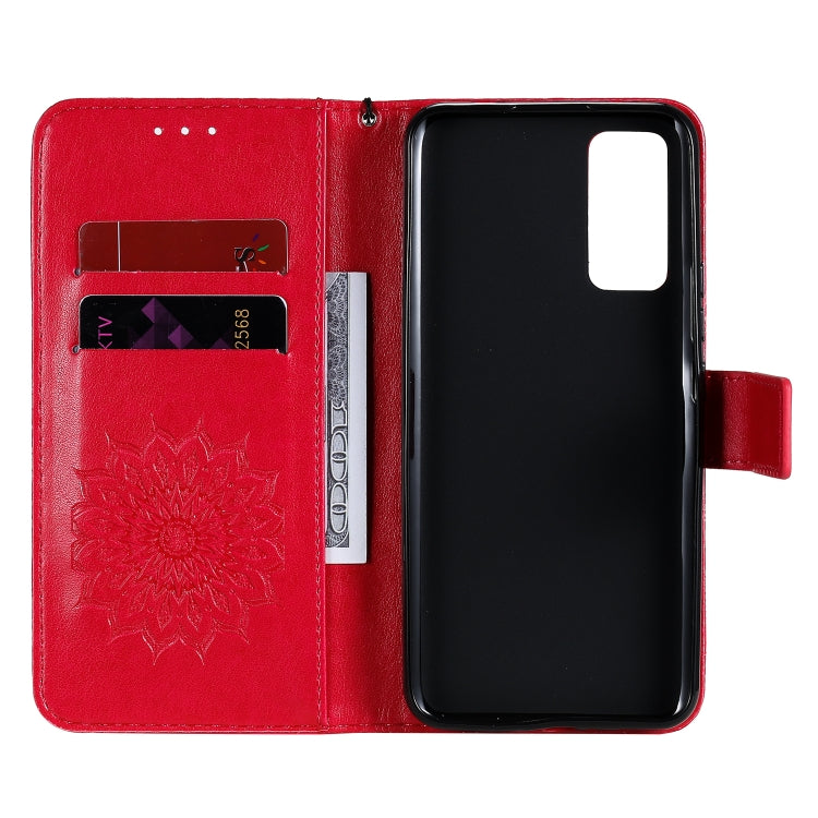 For Huawei Honor 30 Embossed Sunflower Pattern Horizontal Flip PU Leather Case with Holder & Card Slots & Wallet & Lanyard