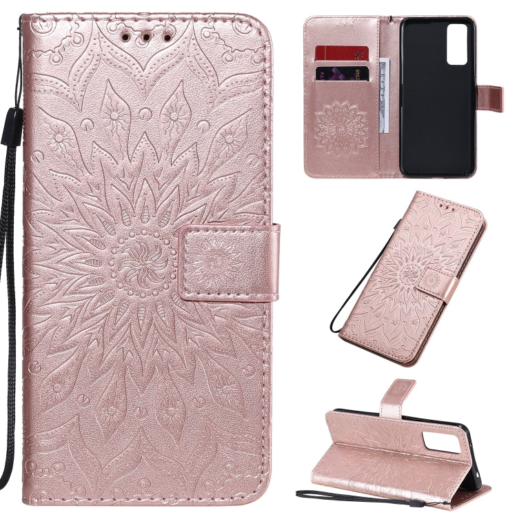 For Huawei Honor 30 Embossed Sunflower Pattern Horizontal Flip PU Leather Case with Holder & Card Slots & Wallet & Lanyard