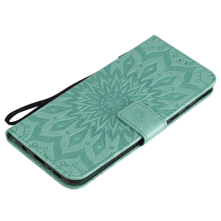 For Samsung Galaxy A21s Embossed Sunflower Pattern Horizontal Flip PU Leather Case with Holder & Card Slots & Wallet & Lanyard