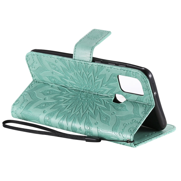 For Samsung Galaxy A21s Embossed Sunflower Pattern Horizontal Flip PU Leather Case with Holder & Card Slots & Wallet & Lanyard