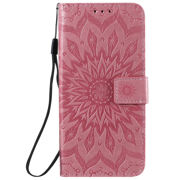 For Samsung Galaxy A21s Embossed Sunflower Pattern Horizontal Flip PU Leather Case with Holder & Card Slots & Wallet & Lanyard
