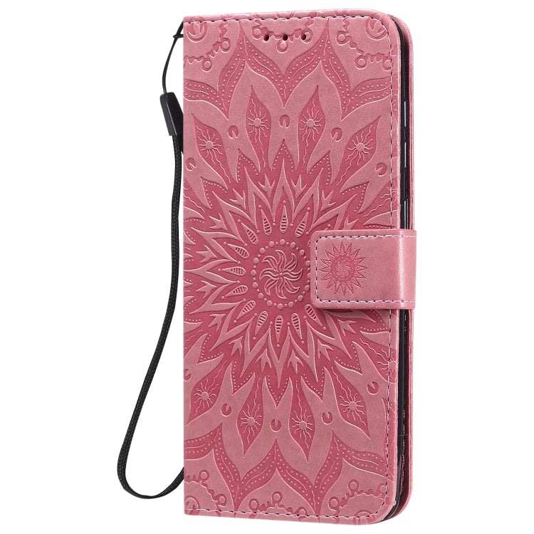 For Samsung Galaxy A21s Embossed Sunflower Pattern Horizontal Flip PU Leather Case with Holder & Card Slots & Wallet & Lanyard