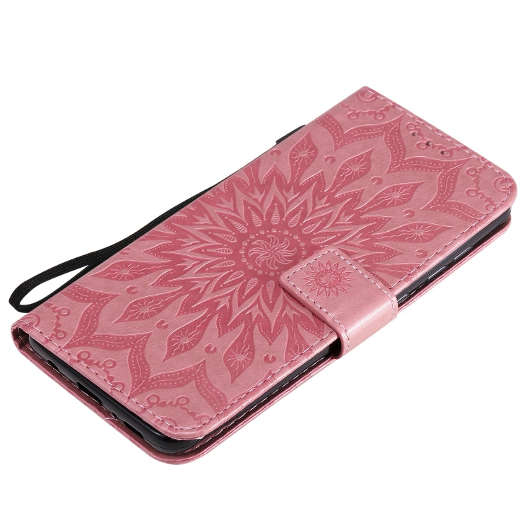 For Samsung Galaxy A21s Embossed Sunflower Pattern Horizontal Flip PU Leather Case with Holder & Card Slots & Wallet & Lanyard