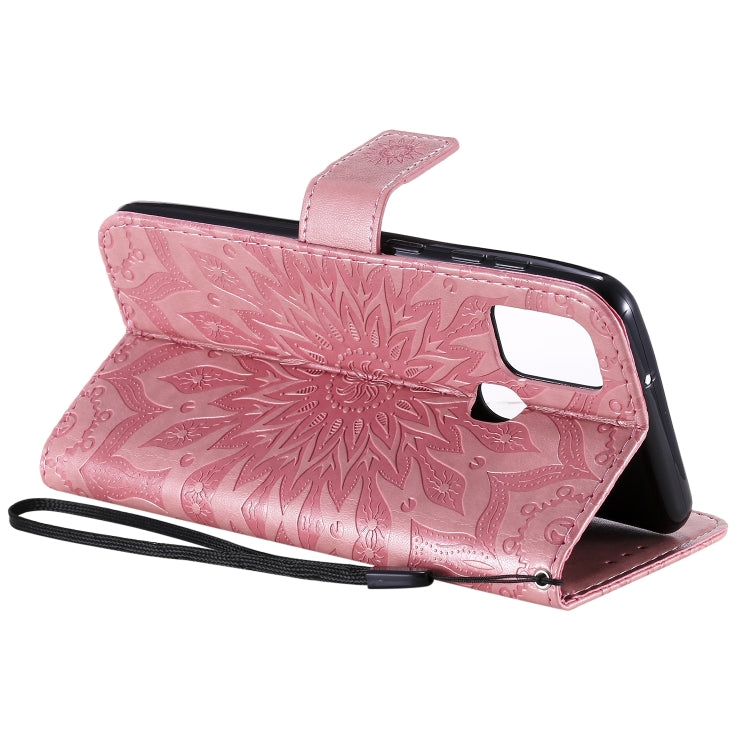 For Samsung Galaxy A21s Embossed Sunflower Pattern Horizontal Flip PU Leather Case with Holder & Card Slots & Wallet & Lanyard
