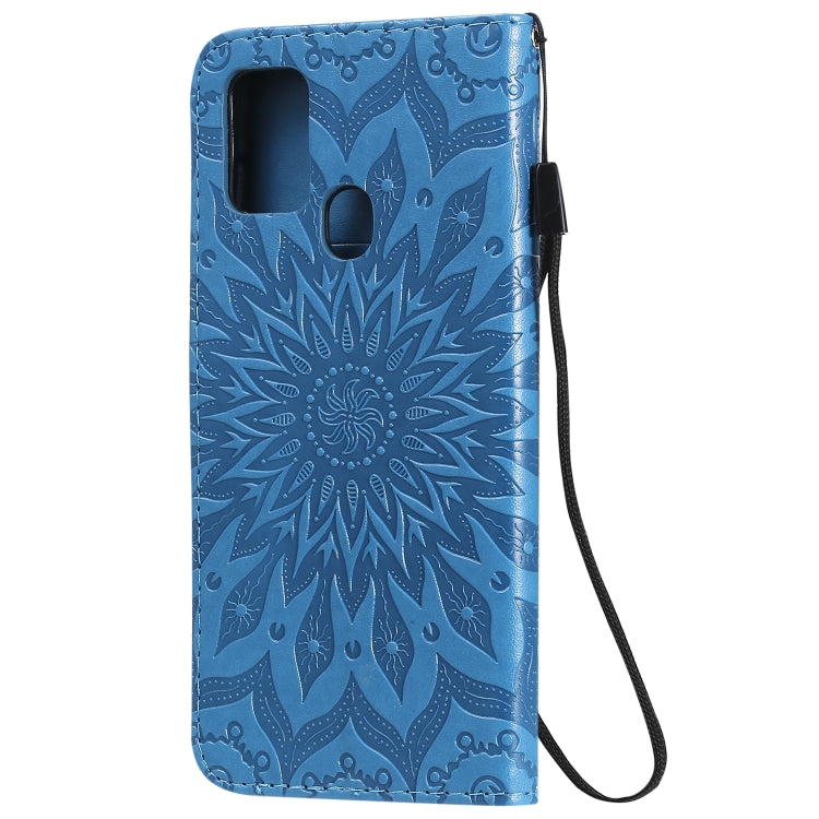 For Samsung Galaxy A21s Embossed Sunflower Pattern Horizontal Flip PU Leather Case with Holder & Card Slots & Wallet & Lanyard