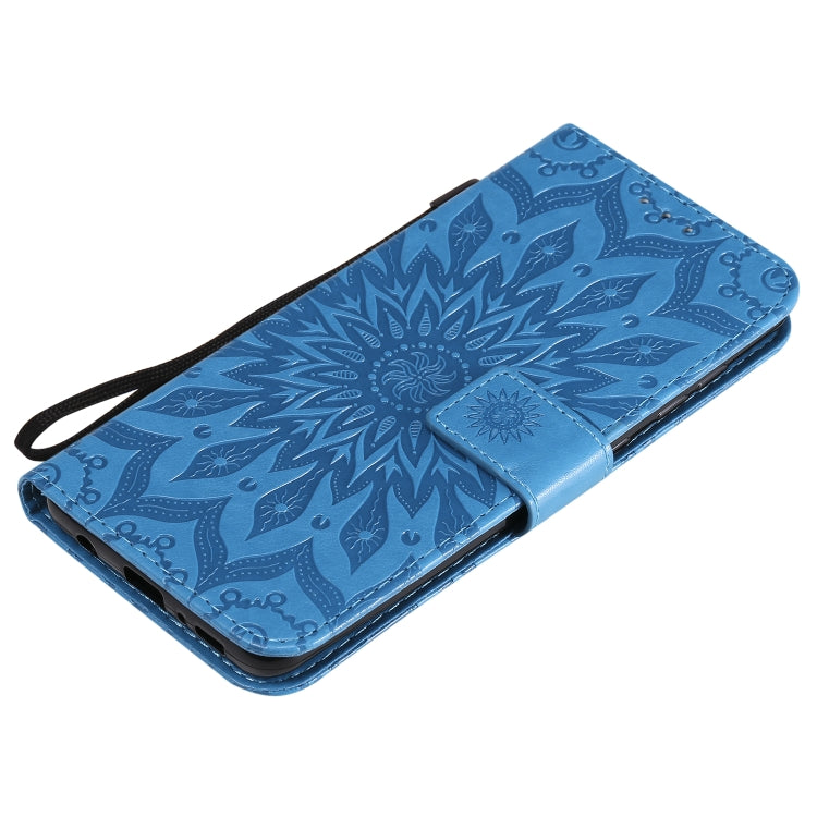 For Samsung Galaxy A21s Embossed Sunflower Pattern Horizontal Flip PU Leather Case with Holder & Card Slots & Wallet & Lanyard