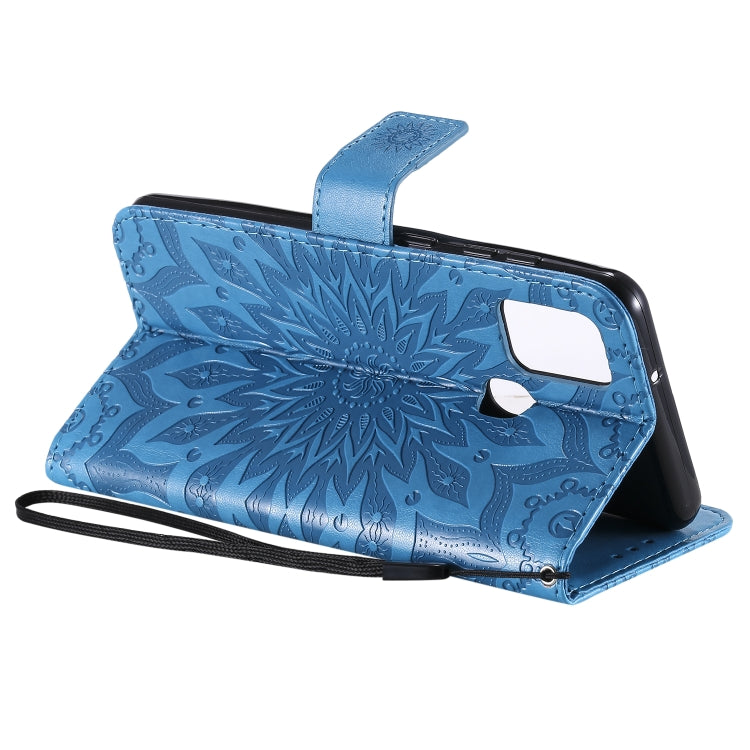 For Samsung Galaxy A21s Embossed Sunflower Pattern Horizontal Flip PU Leather Case with Holder & Card Slots & Wallet & Lanyard