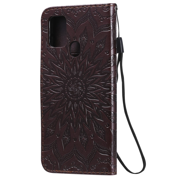 For Samsung Galaxy A21s Embossed Sunflower Pattern Horizontal Flip PU Leather Case with Holder & Card Slots & Wallet & Lanyard