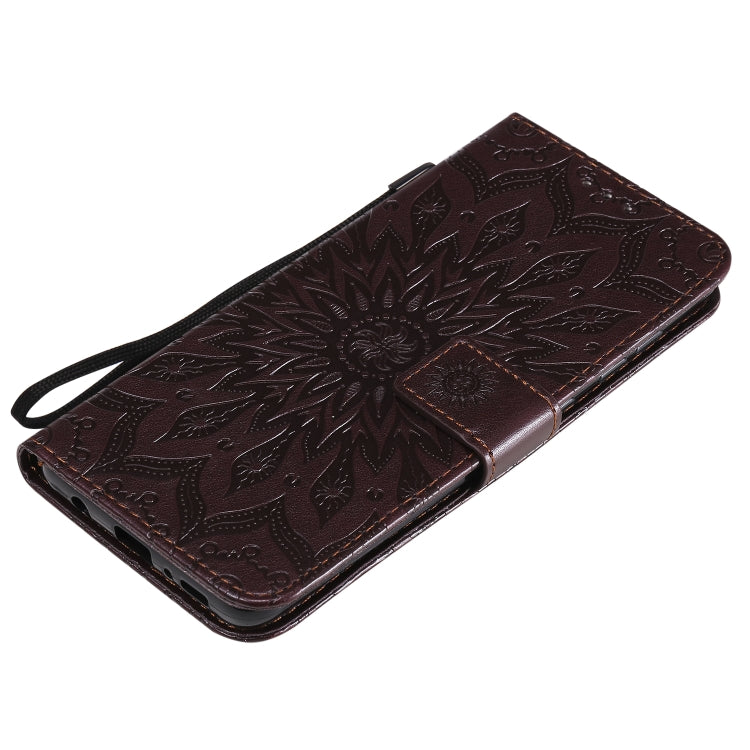 For Samsung Galaxy A21s Embossed Sunflower Pattern Horizontal Flip PU Leather Case with Holder & Card Slots & Wallet & Lanyard