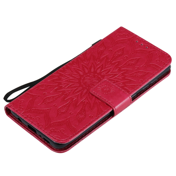 For Samsung Galaxy A21s Embossed Sunflower Pattern Horizontal Flip PU Leather Case with Holder & Card Slots & Wallet & Lanyard