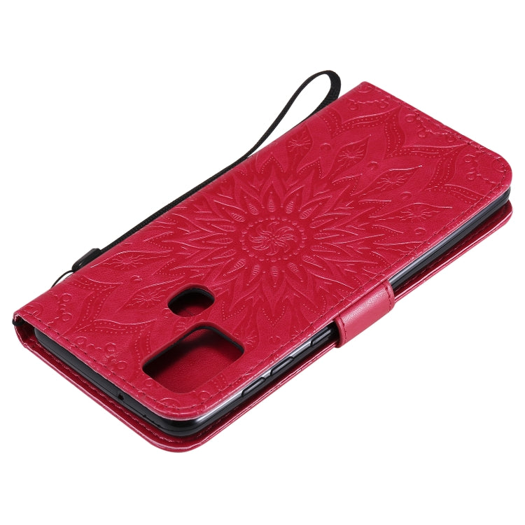 For Samsung Galaxy A21s Embossed Sunflower Pattern Horizontal Flip PU Leather Case with Holder & Card Slots & Wallet & Lanyard