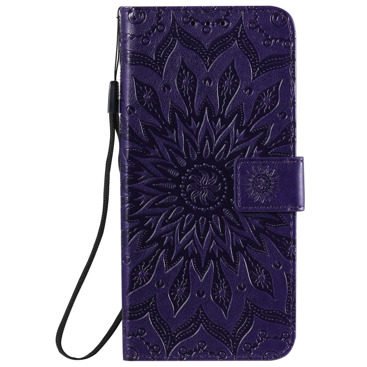 For Samsung Galaxy A21s Embossed Sunflower Pattern Horizontal Flip PU Leather Case with Holder & Card Slots & Wallet & Lanyard